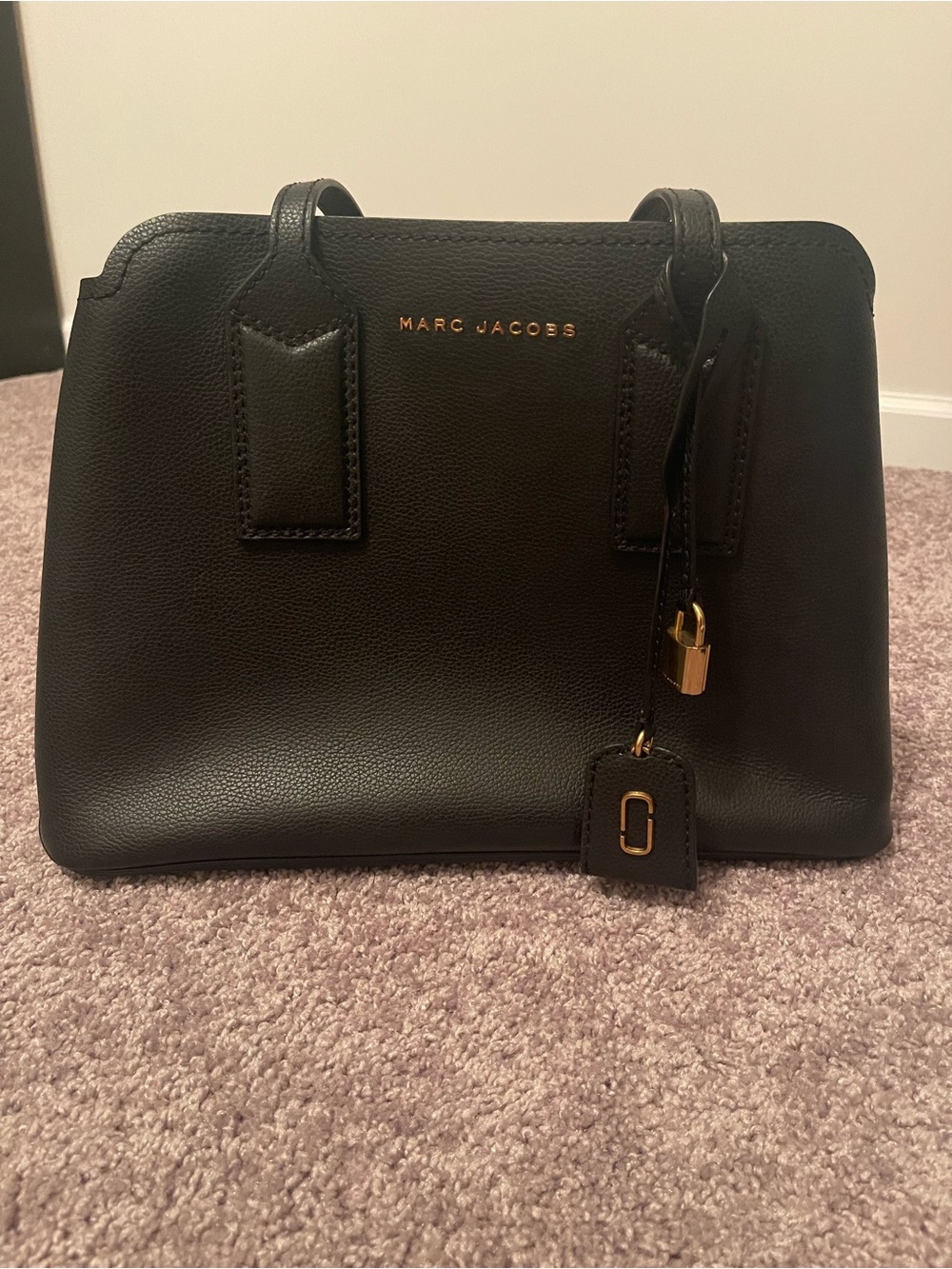 Marc Jacobs Black Leather Top-Handle Satchel with Gold Hardware
